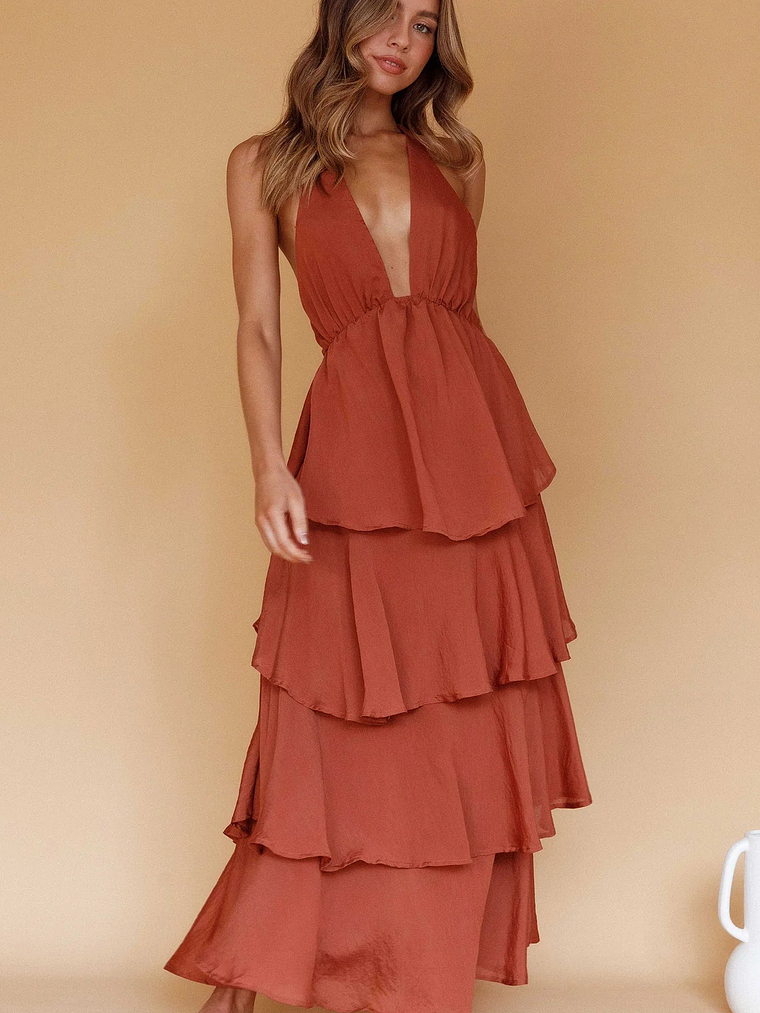Catalina Tiered Ruffle Maxi Dress Cocoa 5