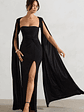 Claretta | Black Square Neck Twisted Maxi Dress With Cape Sleeves - thumbnail 4
