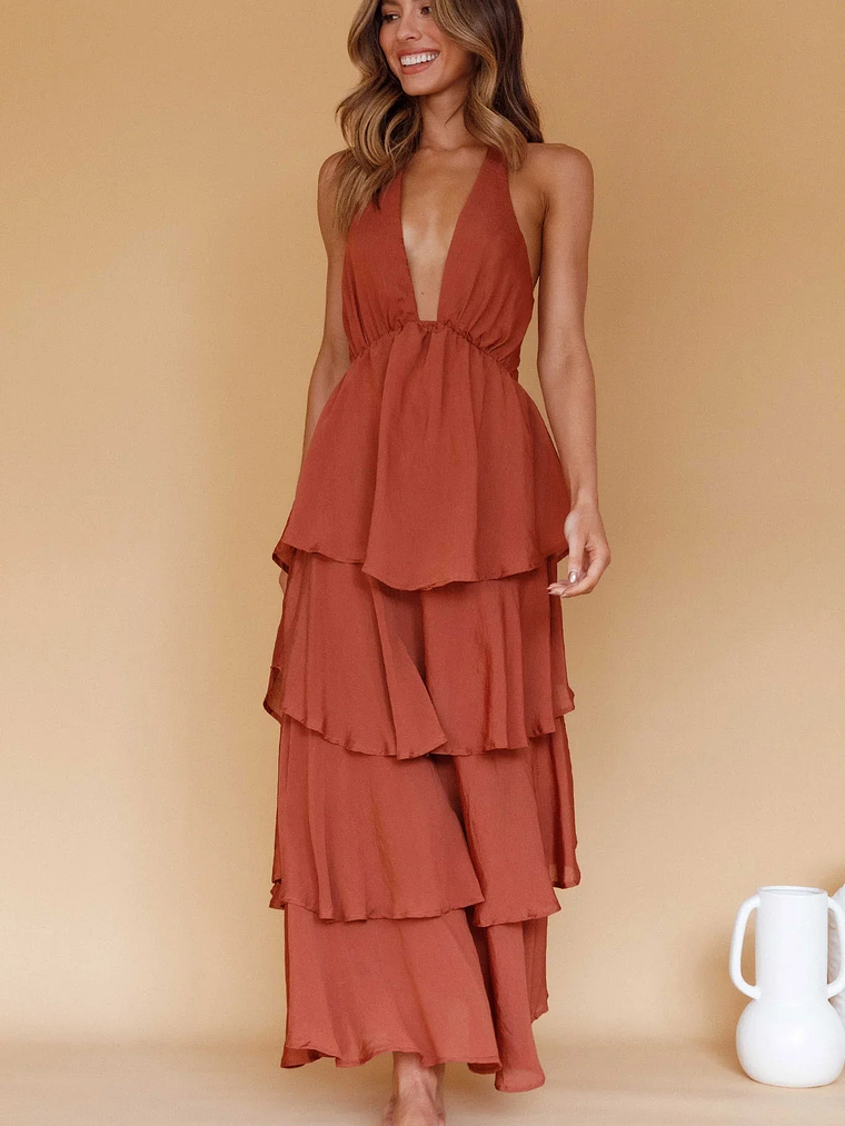 Catalina Tiered Ruffle Maxi Dress Cocoa 8