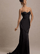 Custom | Black Satin Sweetheart Corset Fishtail Maxi Dress - thumbnail 1