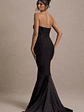 Custom | Black Satin Sweetheart Corset Fishtail Maxi Dress - thumbnail 2