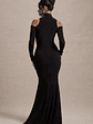 Catarina | Black Turtle-Neck Long-Sleeve Maxi Dress With Cold Shoulders - thumbnail 2
