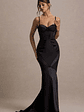 Custom | Black Satin Sweetheart Corset Fishtail Maxi Dress - thumbnail 4