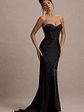 Custom | Black Satin Sweetheart Corset Fishtail Maxi Dress - thumbnail 5