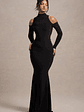 Catarina | Black Turtle-Neck Long-Sleeve Maxi Dress With Cold Shoulders - thumbnail 4