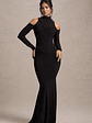 Catarina | Black Turtle-Neck Long-Sleeve Maxi Dress With Cold Shoulders - thumbnail 6