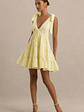 Corrina | Lemon Broderie Plunge-Neck Mini Dress - thumbnail 3