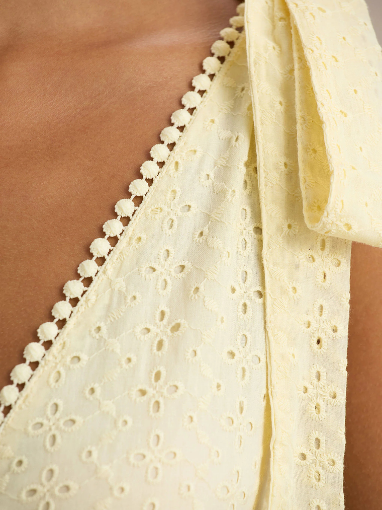 Corrina | Lemon Broderie Plunge-Neck Mini Dress 5