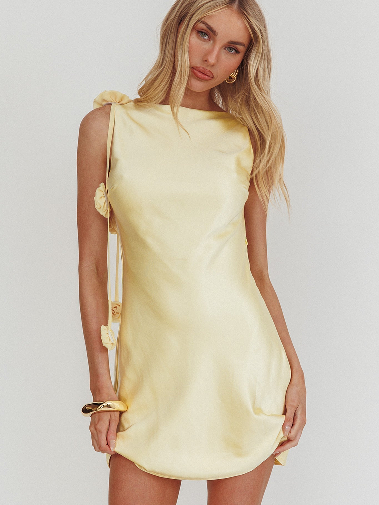 Collecting Memories Backless Rosette String Mini Dress Butter 1