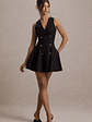 Collette | Black Tailored Plunge-Neck Mini Dress - thumbnail 3