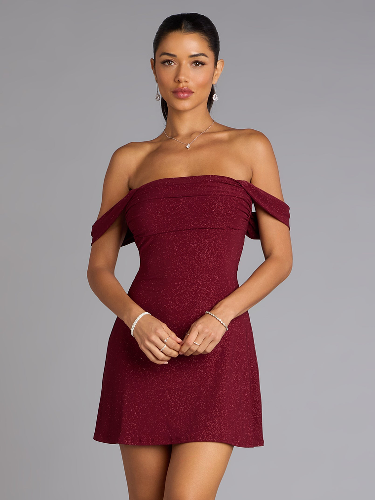 Classic Glitz Glitter Knit Off-The-Shoulder Mini Dress 11