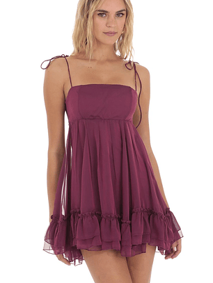 Chiffon Baby Doll Dress in Plum