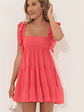 Chiffon Baby Doll Ruffle Dress in Red Coral - thumbnail 4