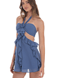 Chiffon Cutout Ruffle Dress in Denim Blue - thumbnail 3