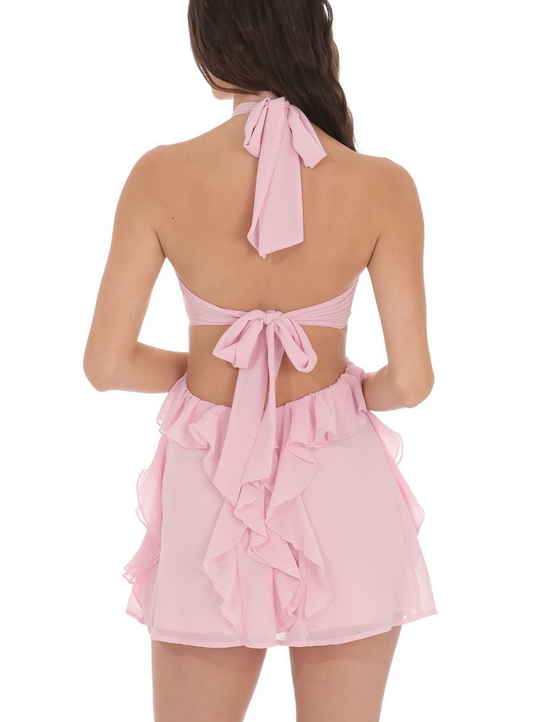 Chiffon Cutout Ruffle Dress in Pink 2