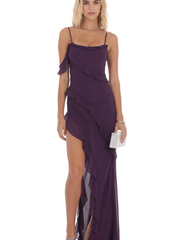Chiffon Ruffle Maxi Dress in Purple 1