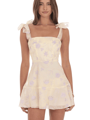 Embroidered Floral A-line Dress in Cream