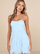Delightful Beauty Light Blue Mesh Strapless Ruffled Mini Dress - thumbnail 1