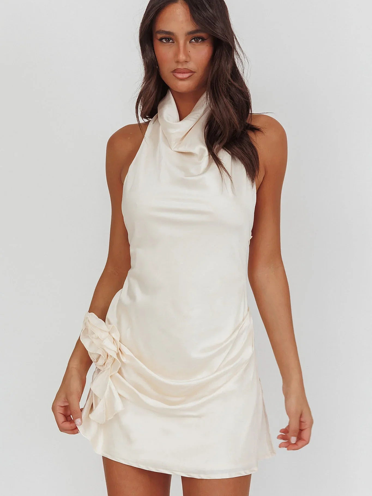 Elarah High Cowl Halterneck Mini Dress Pearl 1