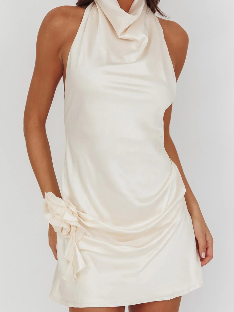 Elarah High Cowl Halterneck Mini Dress Pearl 3