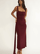 Emara Ruched Waist Sash Maxi Dress Burgundy - thumbnail 5