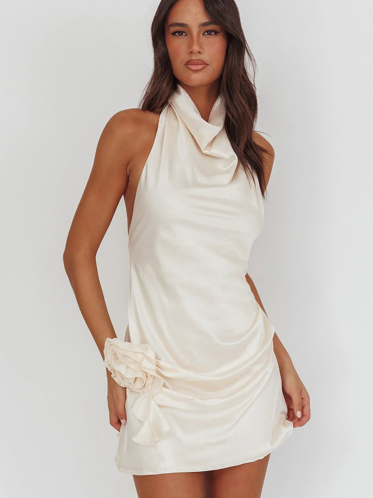 Elarah High Cowl Halterneck Mini Dress Pearl 5