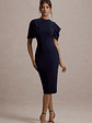 Dorothea | Navy Draped Midi Dress With Cape - thumbnail 1
