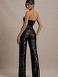 Elation | Black Sequin Strapless Flared-Leg Jumpsuit - thumbnail 2