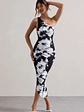 Dorit | Monochrome Floral Print One Shoulder Asymmetric Ruched Midi Dress - thumbnail 5