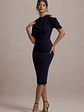 Dorothea | Navy Draped Midi Dress With Cape - thumbnail 4