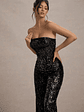 Elation | Black Sequin Strapless Flared-Leg Jumpsuit - thumbnail 3