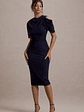 Dorothea | Navy Draped Midi Dress With Cape - thumbnail 5