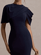 Dorothea | Navy Draped Midi Dress With Cape - thumbnail 6