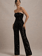 Elation | Black Sequin Strapless Flared-Leg Jumpsuit - thumbnail 4