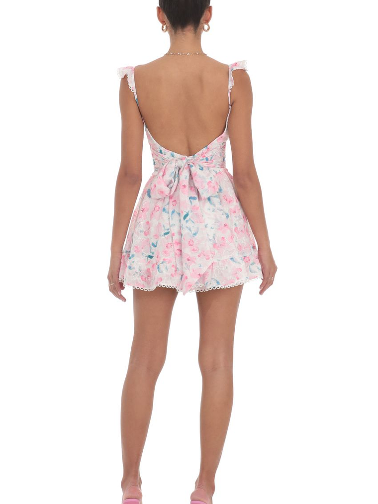 Embroidered Trim Floral A-line Dress in White 2