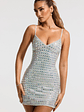 Embellished A-Line Mini Dress in Silver - thumbnail 7