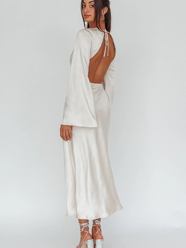 Doting Bell Sleeve Cut-Out Midi Dress Champagne 2