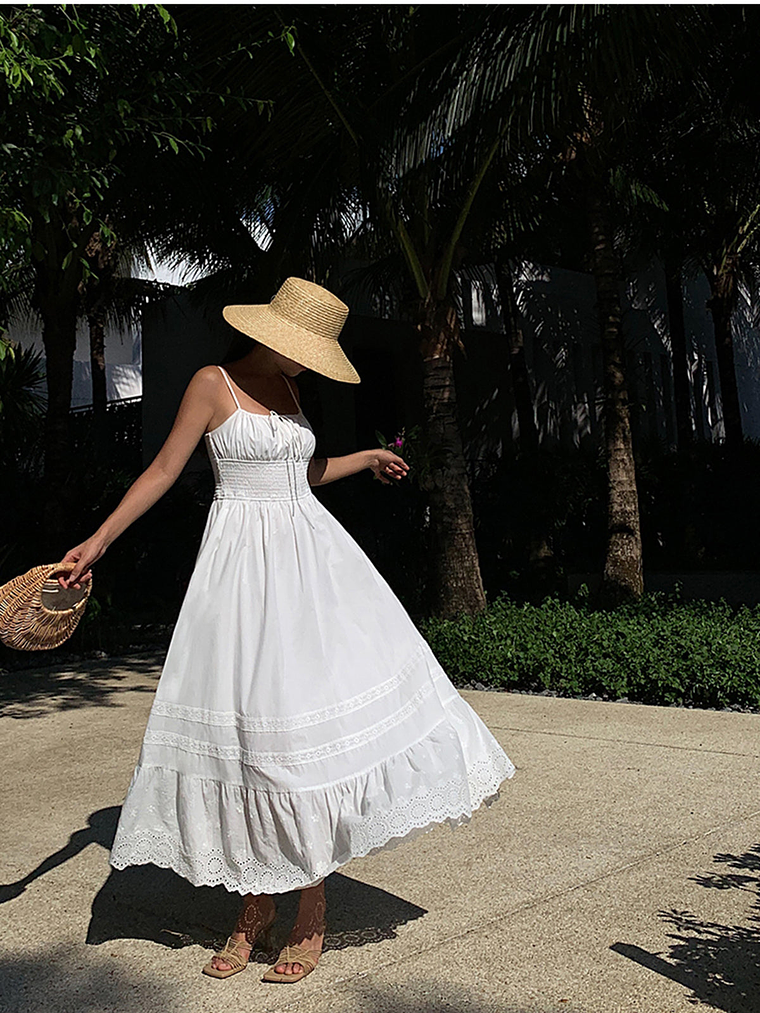 Embroidery Shift Shirred Long Dress 3