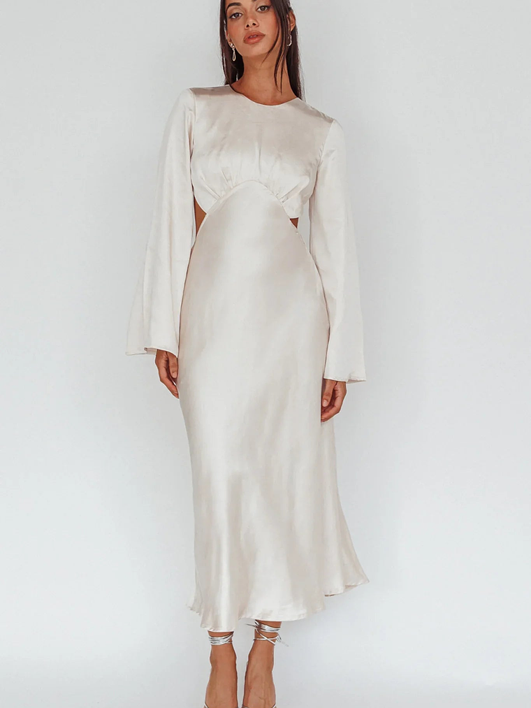 Doting Bell Sleeve Cut-Out Midi Dress Champagne 3