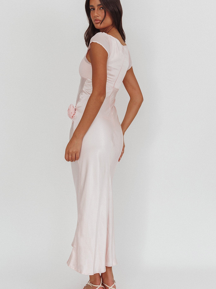 Enchanted Dusk Cap Sleeve Rosette Maxi Dress Pink 2