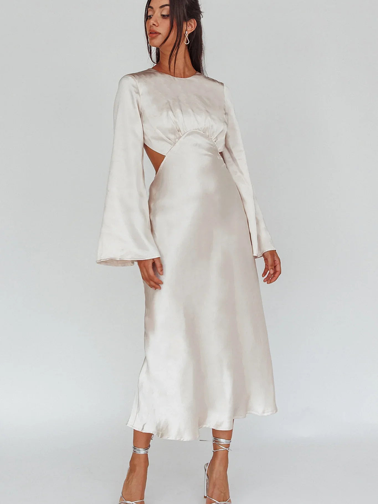 Doting Bell Sleeve Cut-Out Midi Dress Champagne 5