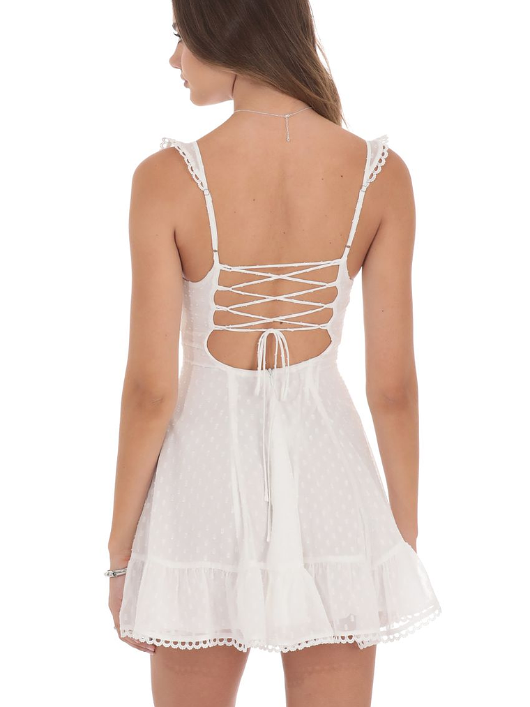 Dotted Chiffon Fit and Flare Dress in White 2