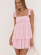 Dotted Chiffon Ruffle Dress in Pink - thumbnail 1