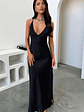 Delilah V-Neck Satin Maxi Dress - Black - thumbnail 1