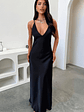 Delilah V-Neck Satin Maxi Dress - Black - thumbnail 3