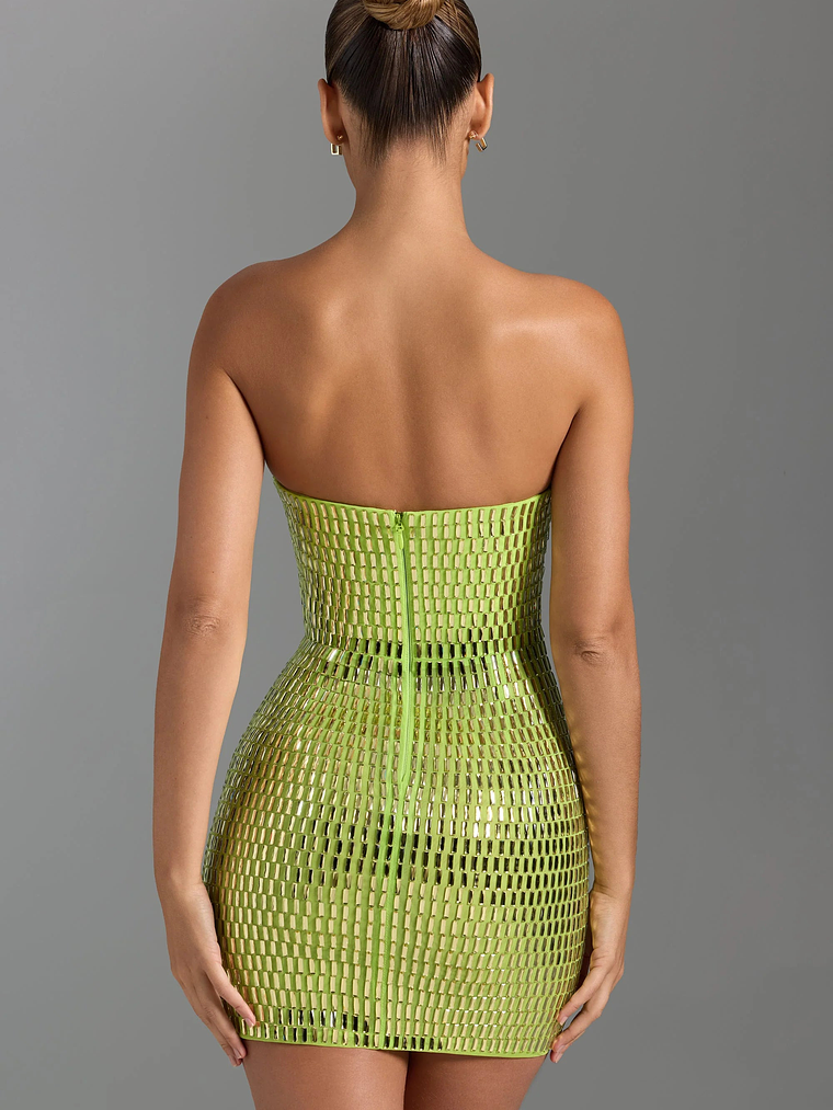 Embellished Bandeau Mini Dress in Pear Green 3