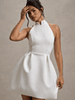 Dottie | White High-Neck Mini Dress With Pleated Skirt - thumbnail 3