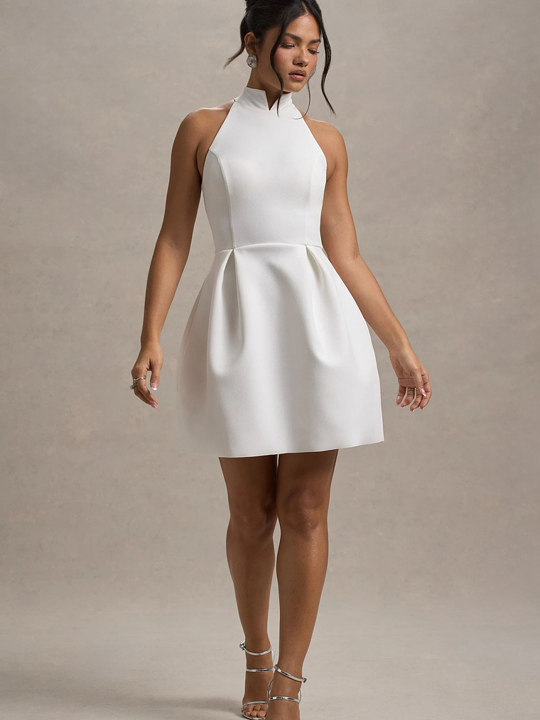 Dottie | White High-Neck Mini Dress With Pleated Skirt 5