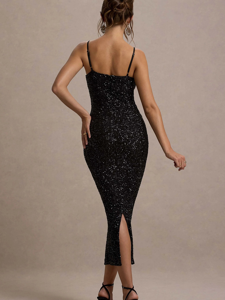 Dazzle Me | Black Sequin Strappy Bodycon Maxi Dress 2