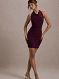 Dysis | Plum Cowl-Neck Ruched Bodycon Mini Dress - thumbnail 3